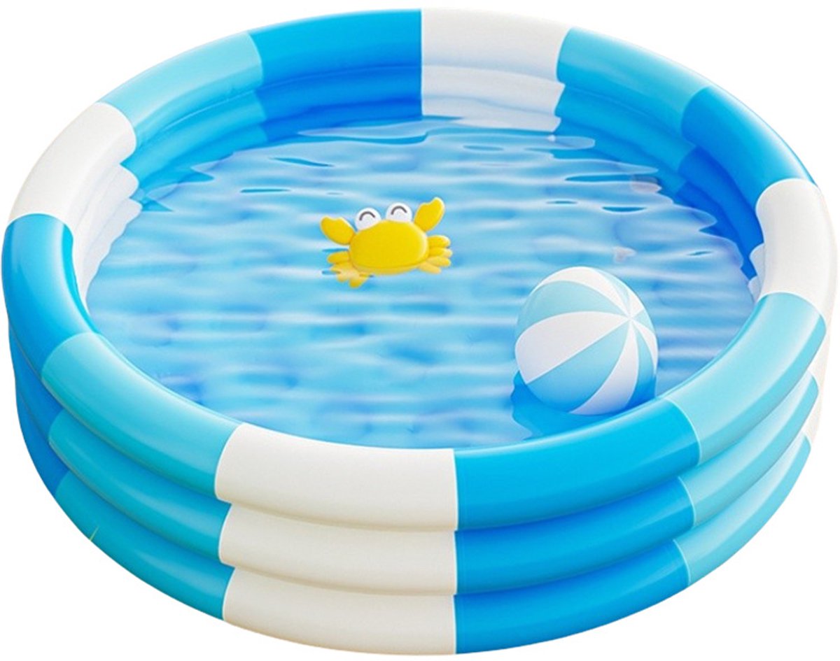 Opblaasbaar Kinderbadje 60x47x20 cm - Ronder Opblaaszwembad voor Baby en Peuter - Draagbaar Streepjes Water Speelgoed voor Zomer Tuin Partij Cadeau - Blauw