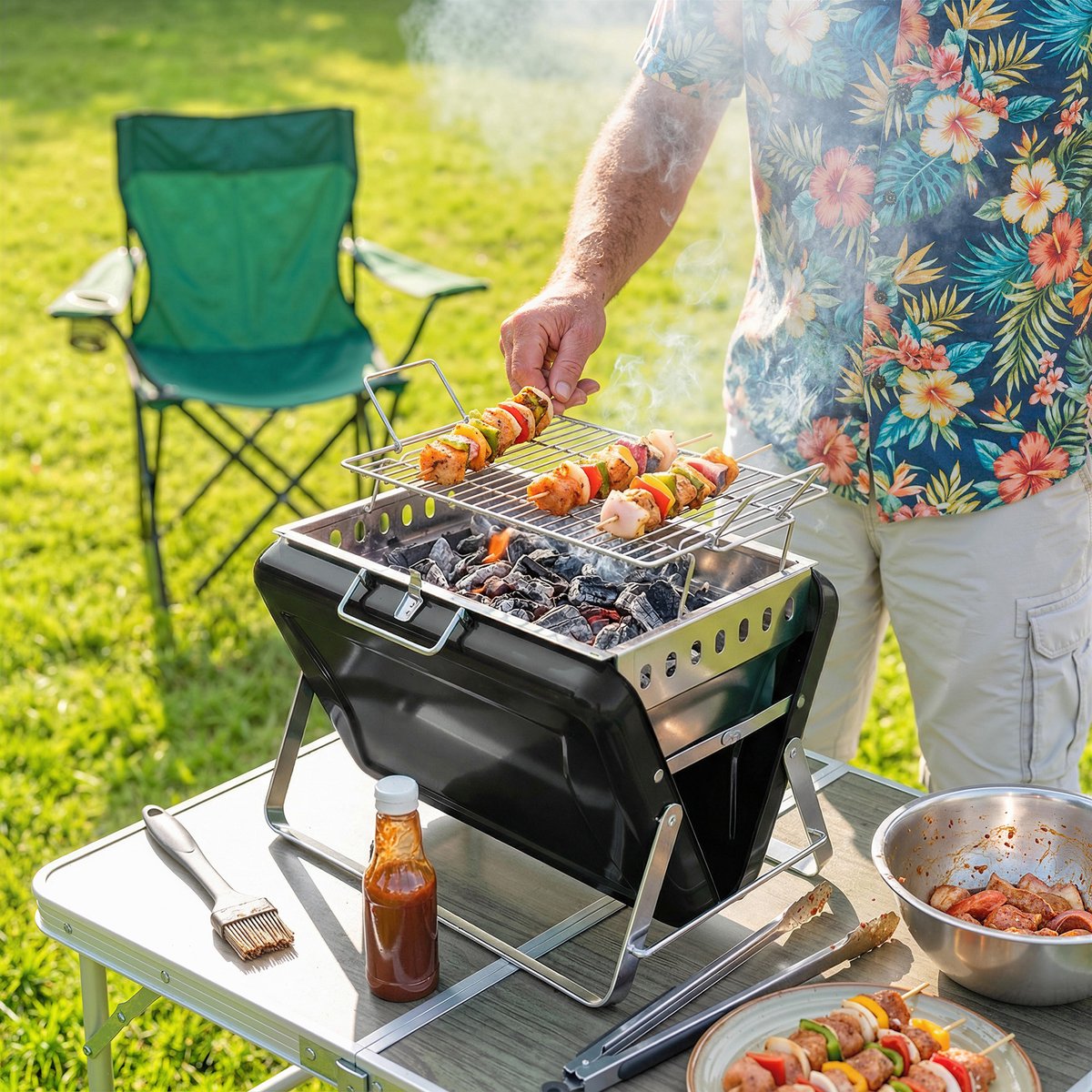 Roestvrijstalen Roestvrijstalen 40x28x25,5 Houtskoolbarbecue Rookoven - afbeelding 2