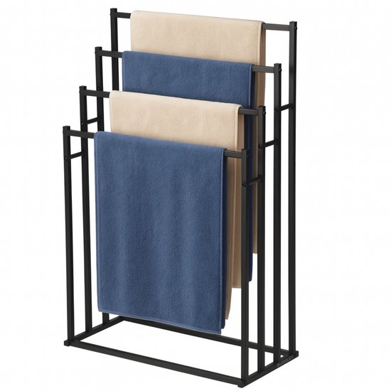 BUDDLEY Handdoekrek - Extra breed - 4 armen - Badkamer - Handdoekenrek - Handdoek Rek - Staand - Handoekenrek - Handdoekladder - Handoekrek - Handdoekhouder - Vrijstaand - Handdoekstang - Handdoekrek zonder boren - Zwart - Zonder boren