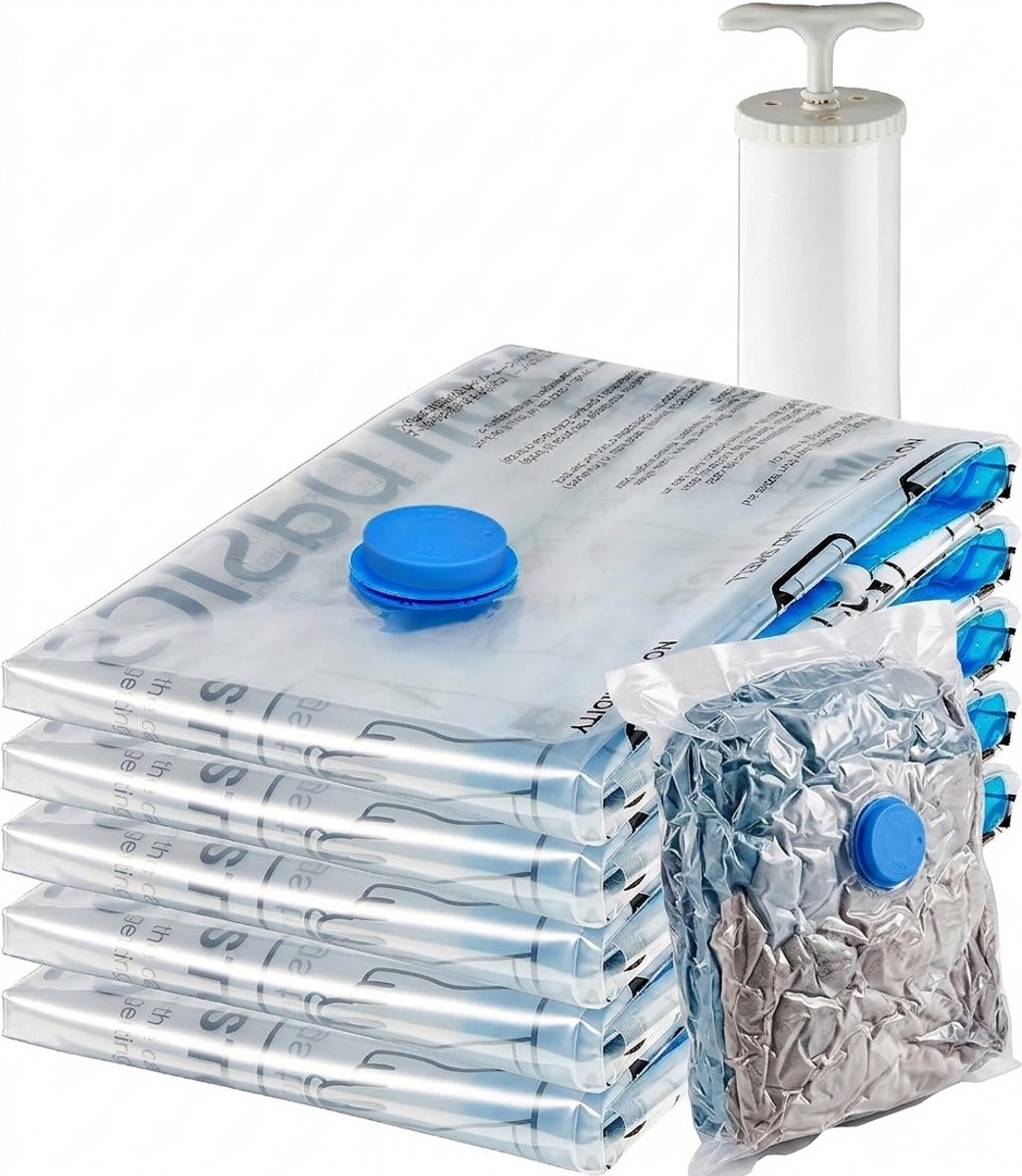 Livatto Vacuümzakken voor Kleding Groot 5-pack - Luchtdicht Ventiel met Handpomp - Ruimtebesparende Opbergzakken 80x60 cm