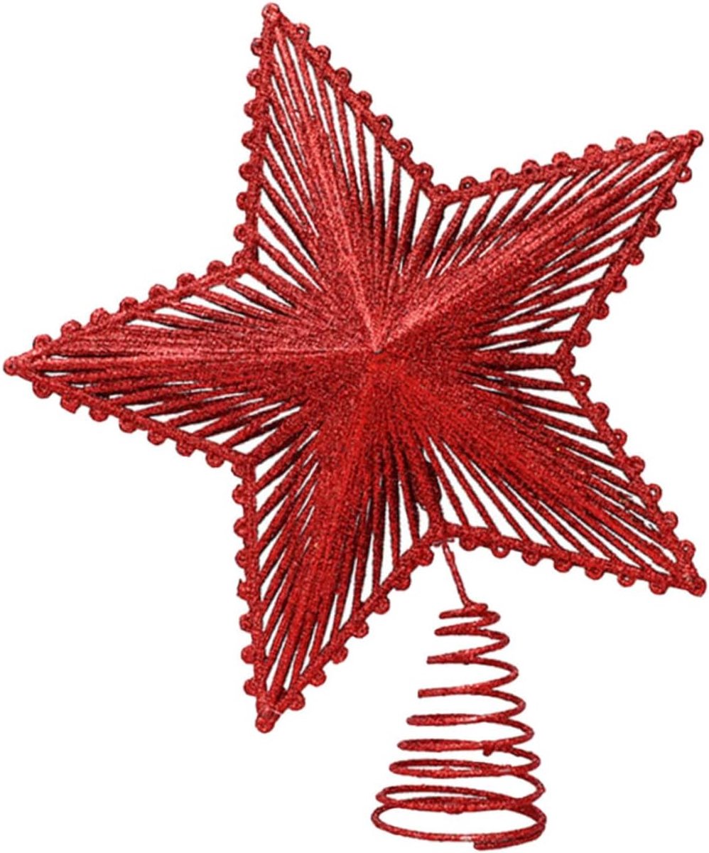 Kerstboom Ster - Boomdecoratie - Kerstversiering - Holle Pentagram - 23x20 cm - Rood