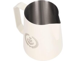 Melkopschuimkan Roestvrij - Opschuimbeker Koffie - Barista Thuis - Smal Uitloopontwerp - 450 Ml - Wit