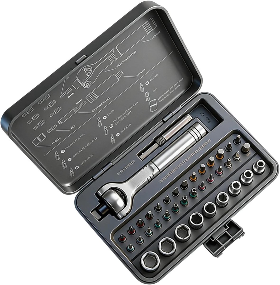 Magnetische Schroevendraaier - Reparatieset Gereedschap - Precisiewerk Uitvoeren - Afneembare Ratelgreep - 40 Delig - Grijs