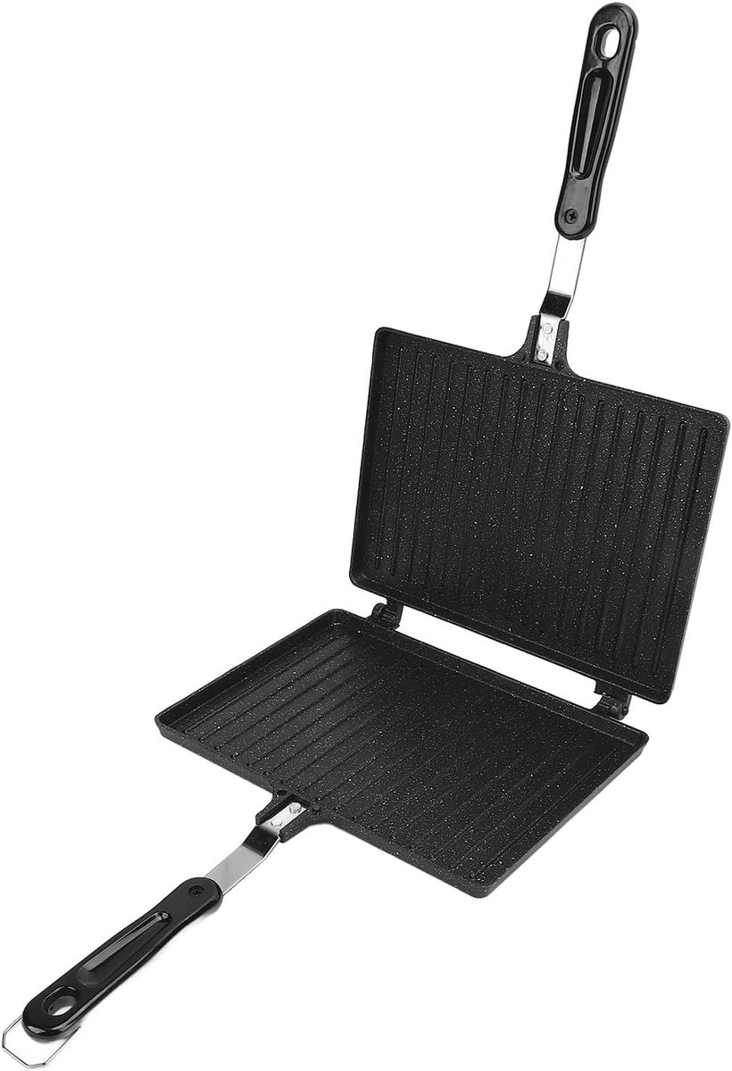 Sandwich Maker - Broodrooster Pan - Ontbijt Maken - Dubbelzijdig Ontwerp - 40 x 23 cm - Zwart