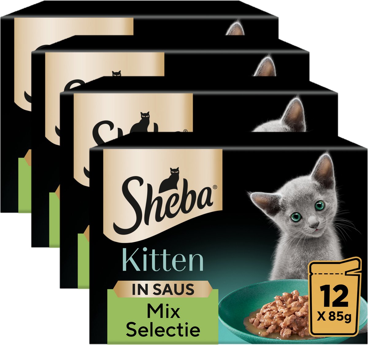 Sheba Sheba Kattenvoer - Kitten Mix Selectie in Saus met Zalm & Kip - Maaltijdzakjes 48x85gr