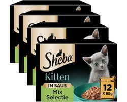 Sheba Kattenvoer - Kitten Mix Selectie in Saus met Zalm & Kip - Maaltijdzakjes 48x85gr