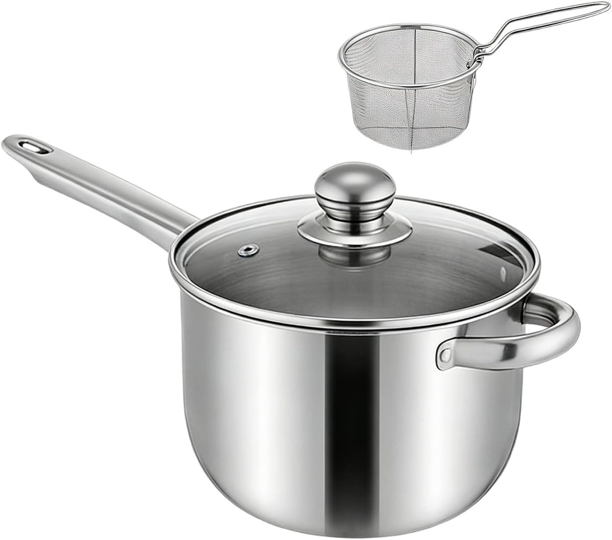 Roestvrijstalen Friteuse - Mini Frituurpan Chip Pot - Thuis Koken - Gelijkmatige Warmteverdeling - 15x20x15 cm - Zilver