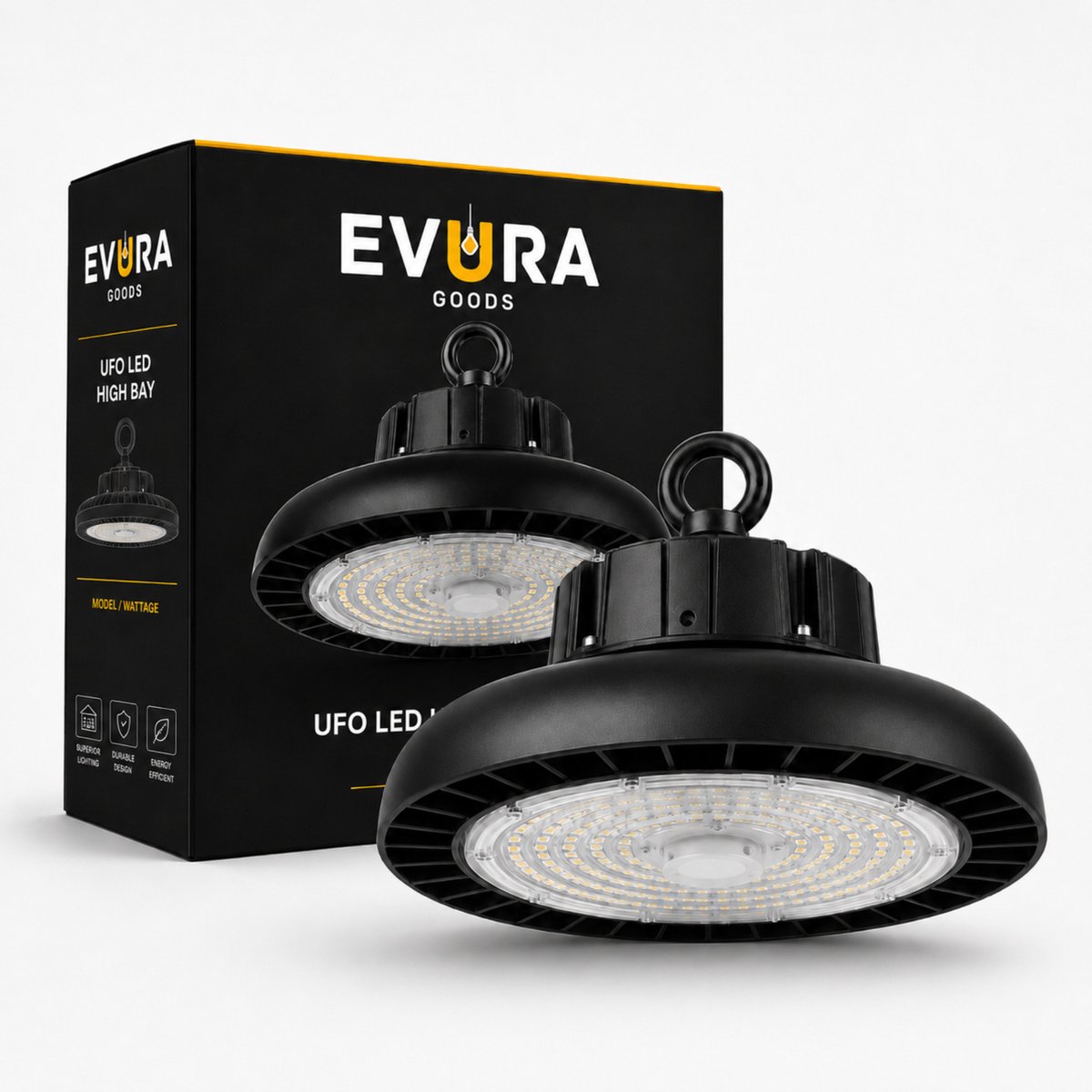 Evura Goods UFO LED High Bay - 100W - 6000K - IP65 - Dimbaar - 18000 lumen zwart