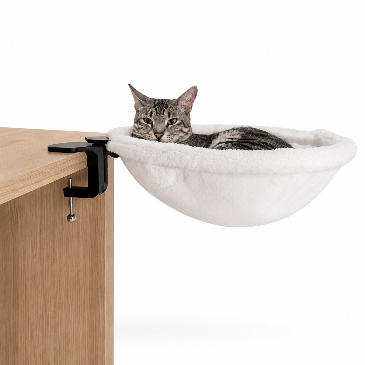 Beyahl - Kattenhangmat voor Bureau Merkloos - 40 cm Kattenmand met Stalen Frame en Zachte Polyester Bekleding - Bureauhangmat voor Kleine en Middelgrote Katten - Wit