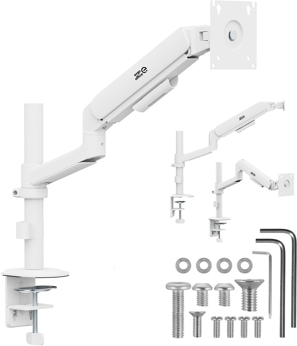 Ergo Office - Monitorhouder - Monitorbeugel, gasveer, 17"-32", 1-10 kg, matwit, max. VESA 100x100, ER-691 W