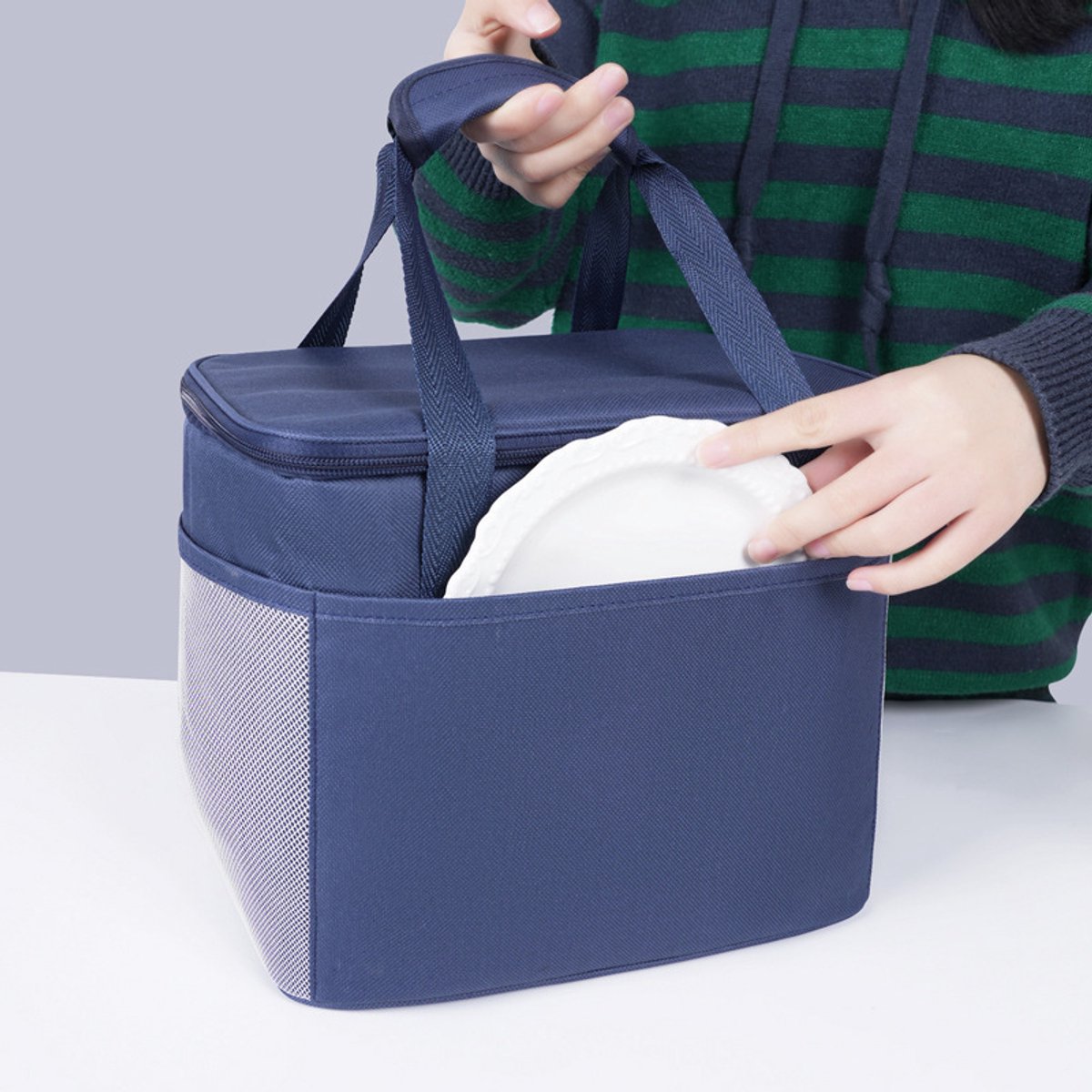 Set van 2 herbruikbare, geïsoleerde lunchtassen (groot en klein) - Grote inhoud - Met handvatten - Unisex - Geschikt voor werk-kantoor, picknicks, wandelen, stranduitjes - Lunchtas/geïsoleerde tas