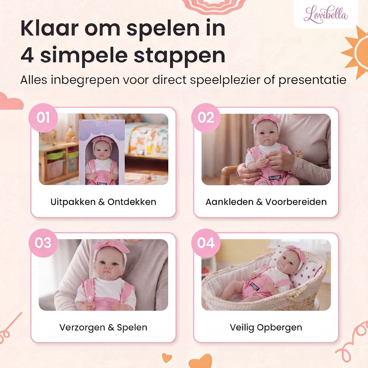 Lovibella® Lieve Levensechte Babypoppen - 1,1 Kilo - 45 CM - Reborn Baby Pop - met Accessoires - Reborn Baby - Reborn Baby Doll - Dementie Pop - Reborn Poppen Meisje - — afbeelding 6