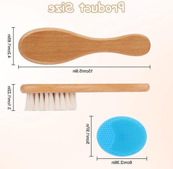 Set van 2 Baby Haarborstels met Zachte Geitenharen en Silicone Badborstel voor Kinderen en Pasgeborenen — afbeelding 5