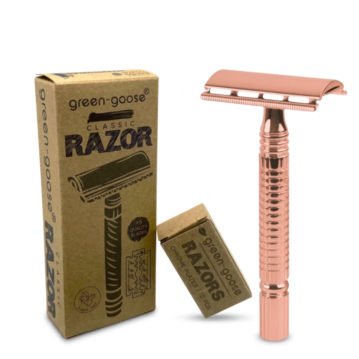 Safety Razor Rosé Goud Rose Gold - 5 scheermesjes - Zero Waste - Duurzaam - Scheren