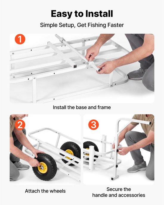 Solayne Viskar - Bolderkar - Strand transportkar - 2 rubber wielen - Draagvermogen tot 90 kg - Aluminium frame - 6 hengelhouders — afbeelding 2