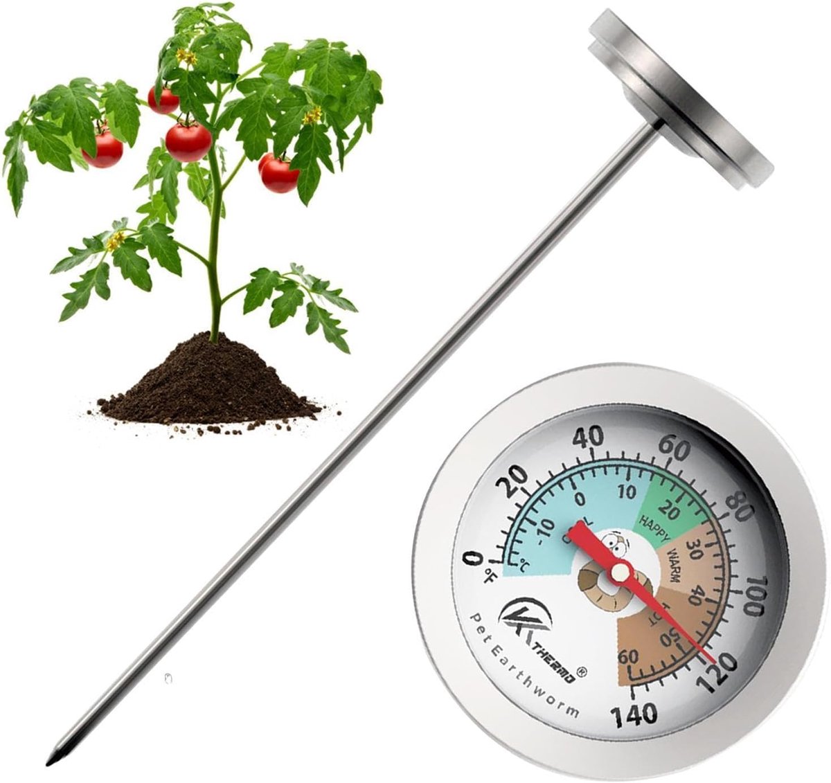 Tuinthermometer - Bodemmeter - Bodemtemperatuur Meten - Roestvrij Staal - 178 cm - Zilver
