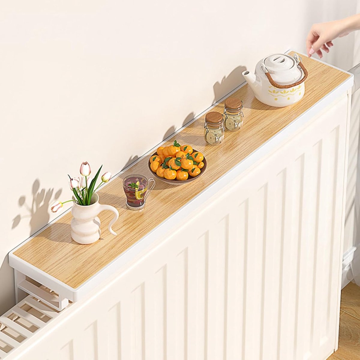 Zwevende radiatorplank - Extra opbergruimte - Decoratie en opslag - Montage zonder boren - 60 cm breed - Wit