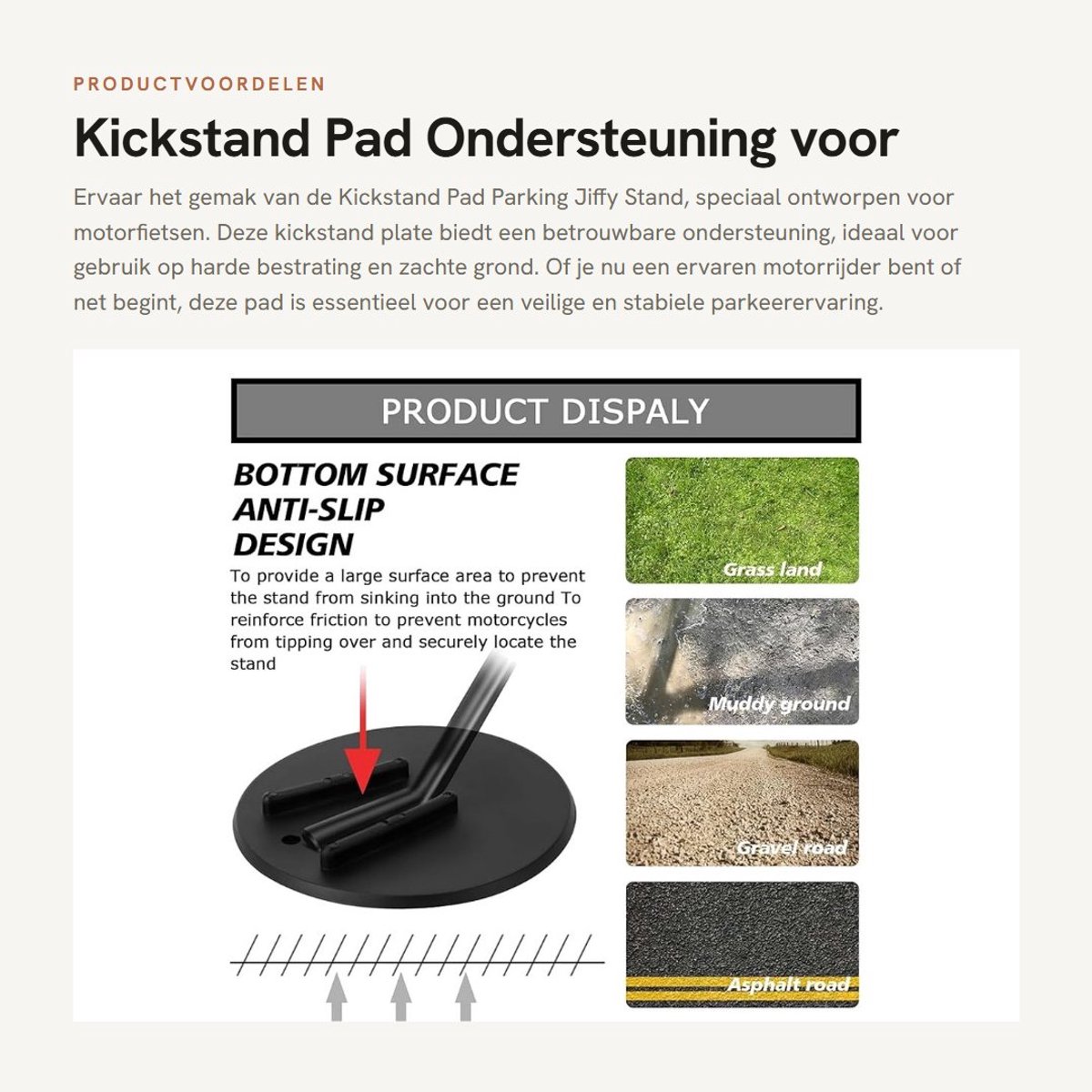 Byshayne- Kickstand Pad Universele Montage - Ondersteuning Kickstand Plate - Motorfiets Accessoires - Helpt Parkeren - Geschikt voor Zachte Grond - Motorsteun
