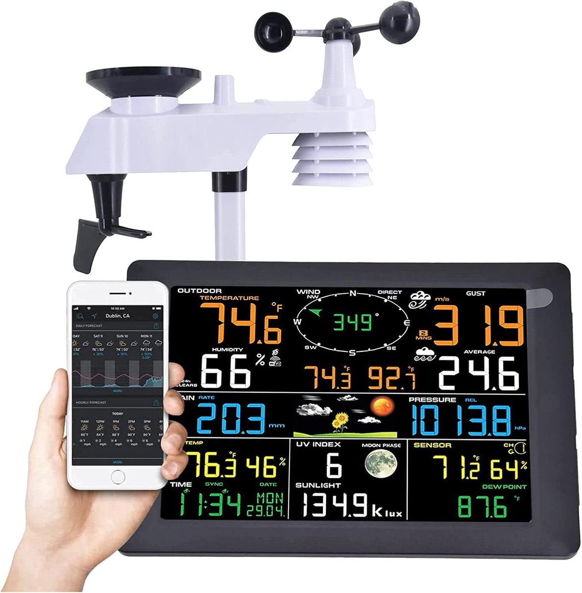 Weerstation - Weersysteem - Weer Monitoren - 7-in-1 Functies - Wifi Connectiviteit - Zwart