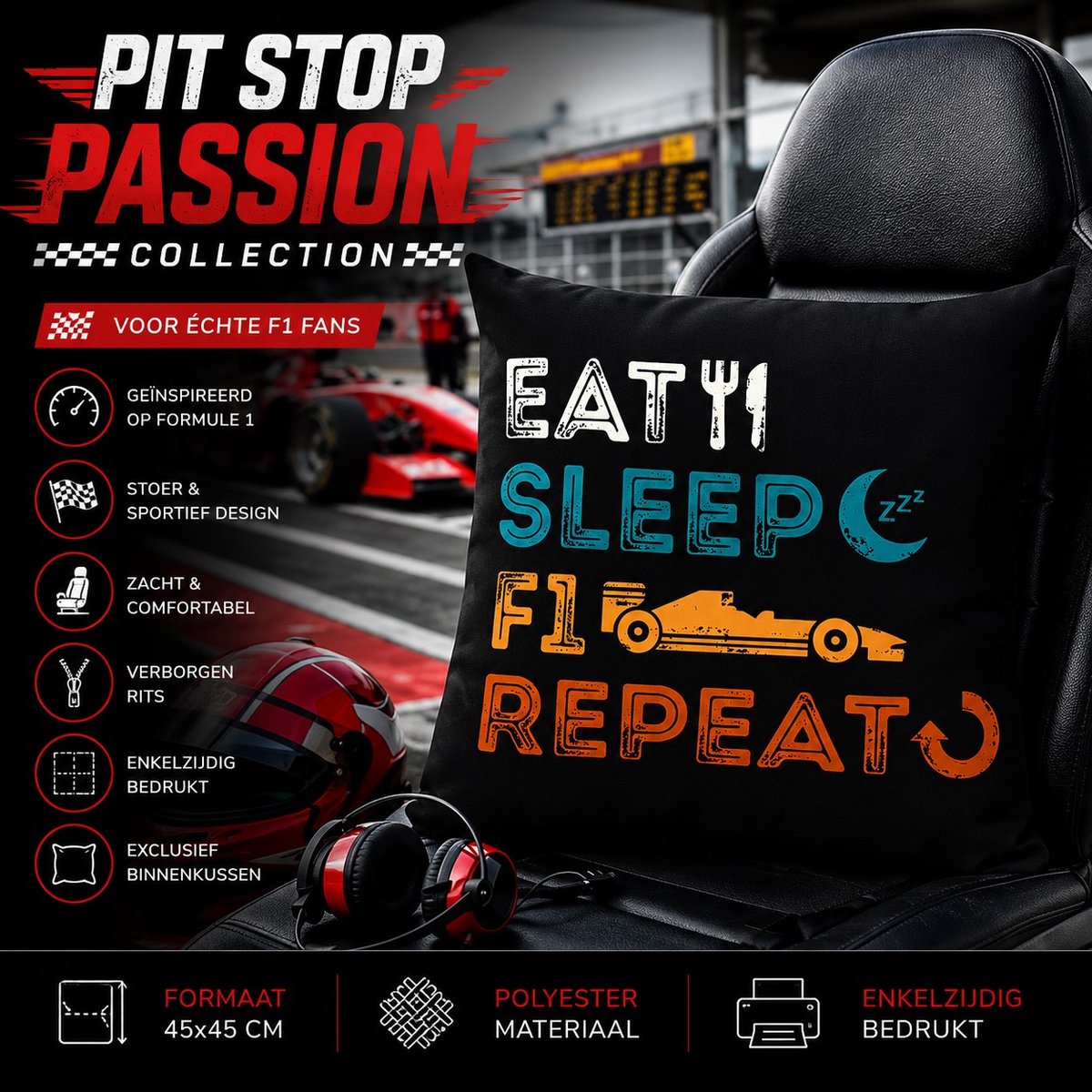 Pit Stop Passion Collection Kussenhoes - 45x45 cm