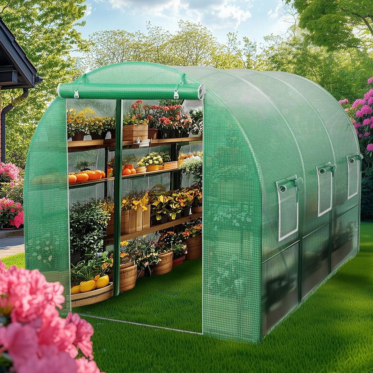 HomeMiYN Broeikas Dak Afdekzeil – Groene PE Tunnelkas Cover – Waterdichte en UV-Bestendige Tuinkas Dakzeil – Geschikt voor Groente en Planten Bescherming