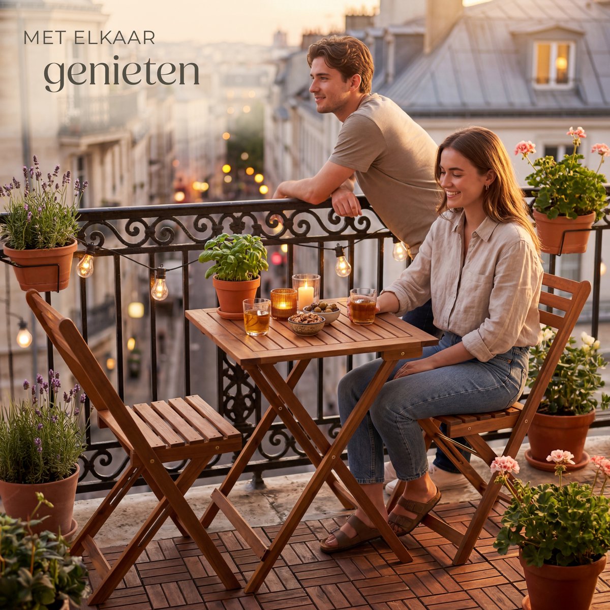 tectake® Houten Bistroset voor 2 Personen - 60 x 60 x 74,5 cm - Weerbestendig Acaciahout - Opvouwbaar - Inklapbaar - Tuinset met Bistrotafel en Bistrostoelen - Tuintafel - Tuinstoelen - Tafel en Stoelen set voor Balkon, Camping & Terras – foto 5
