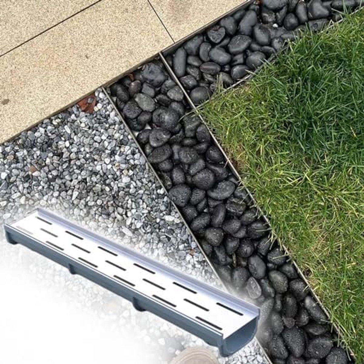 Afvoergoot Set - Tuinkanaal Drains - Water Afvoeren - Esthetisch Afdekrooster - 100cm Lengte - Grijs