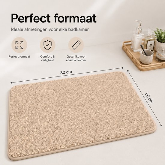 Beige badmat van 80x50cm, ideaal voor elke badkamer.