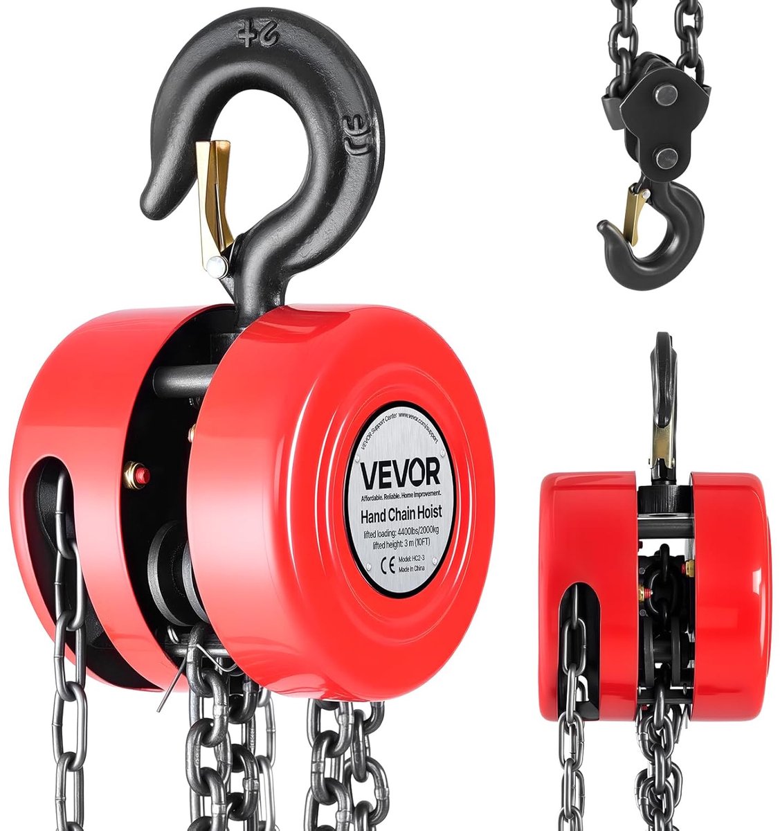 Handmatige Kettingtakel - Hefwerktuig - Zware Lasten Hefben - Mechanische Veiligheidsrem - 2 Ton Hefvermogen - Rood