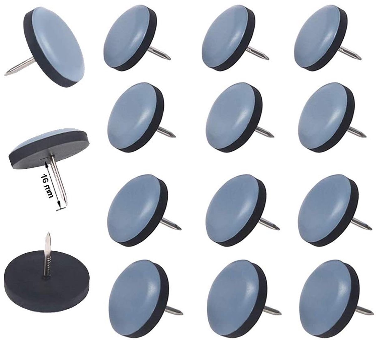 Dailygoods - Teflon Meubelglijders Rond met Spijkers Ø 22 mm - 16 Stuks