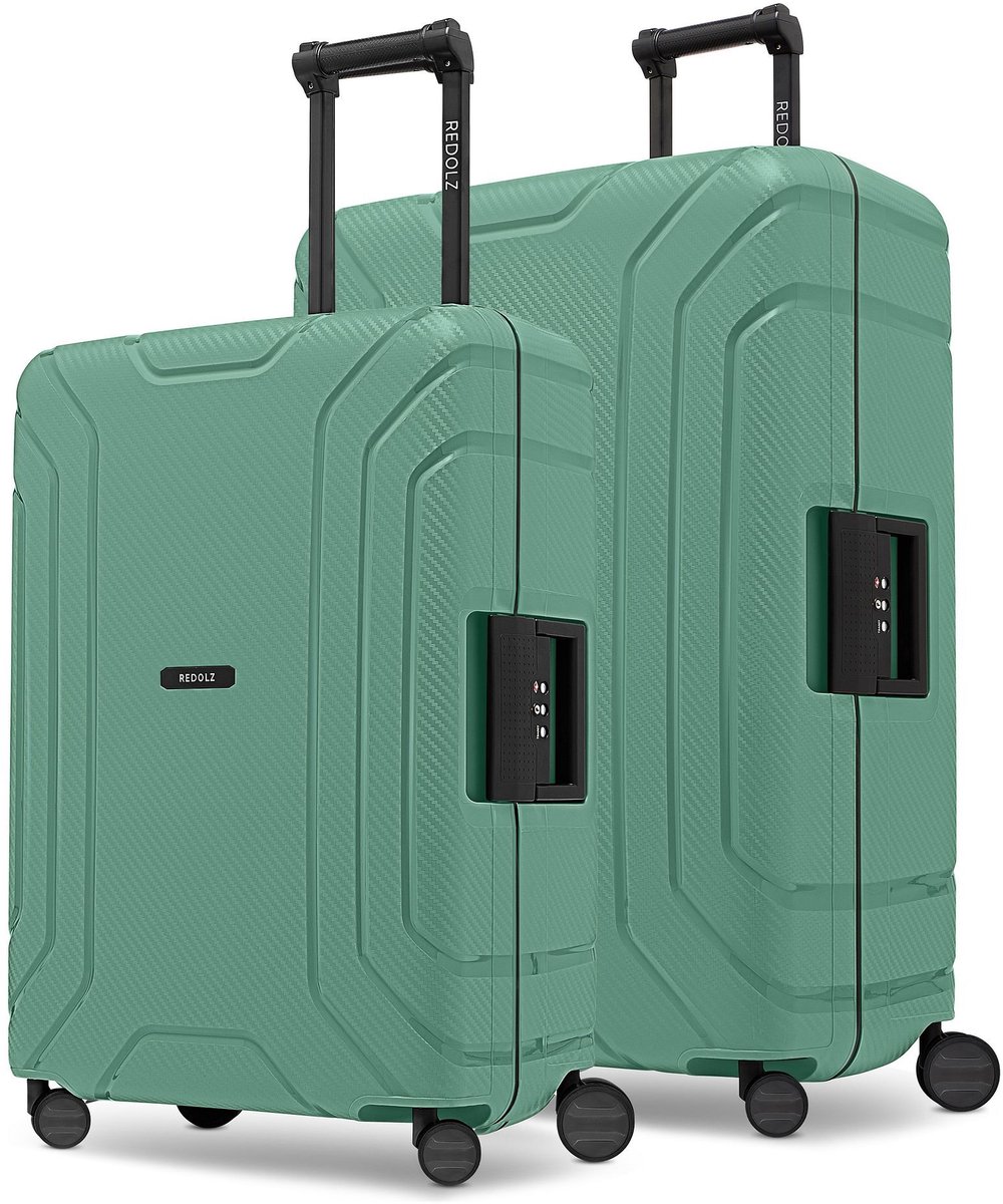 Redolz Essentials 15 kofferset met 4 wielen, M+L, met driepuntssluiting - Harde bagage - TSA slot - sea green
