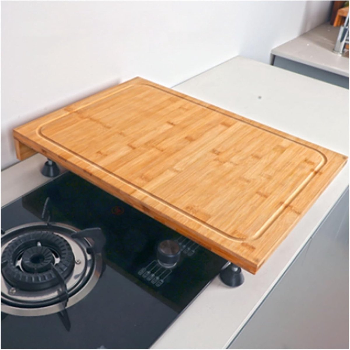 Kookplaat Afdekking - Keukenblad Extensie - Extra Werkruimte - Massief Hout - 60x45 cm - Natuurlijk Hout