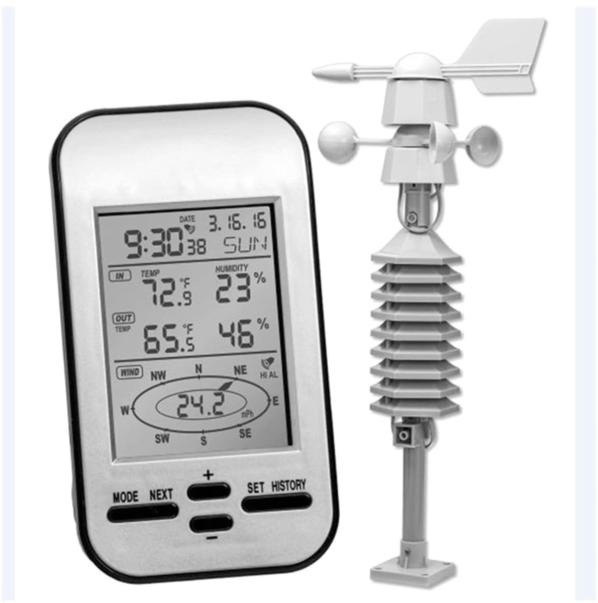 Weerstation - Weer Melder - Weer Meten - Draadloze Wind Sensor - 328 ft Bereik - One Color