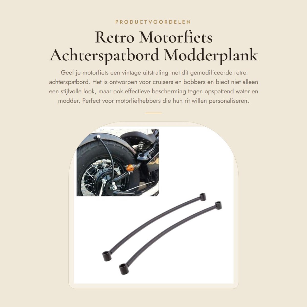 Dailygoods- Achterspatbord Zwart - Spatbordhouder - Staal - Set van 2 - Sterk Materiaal - Voor Cruiser/Bobber - Spatbordbeugel