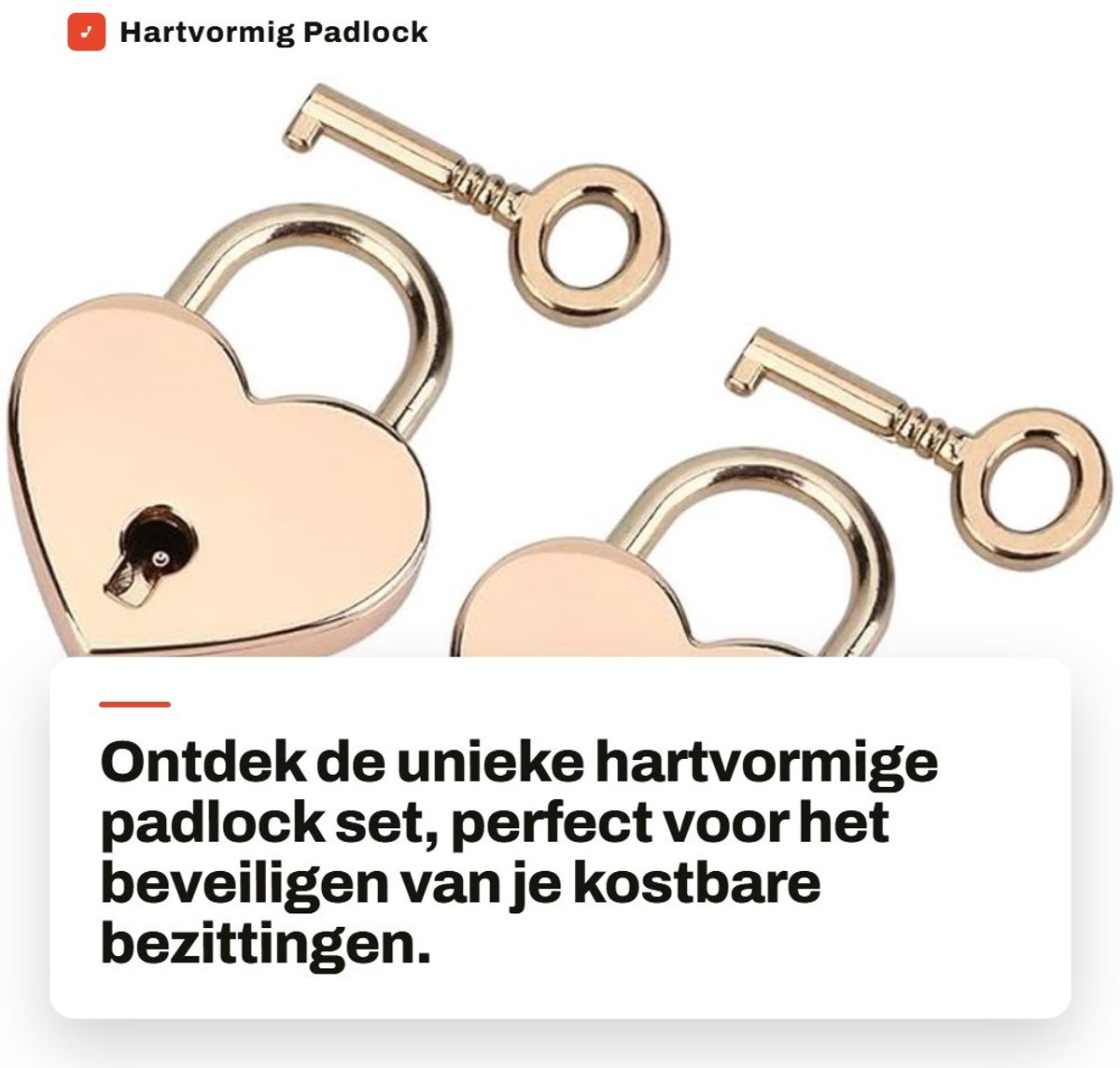 Dailygoods- Hangslot Hartvormig - Mini Metalen Slot - 2 Stuks - Zink Metaal - Sleutel - Afmeting 30x39x6mm