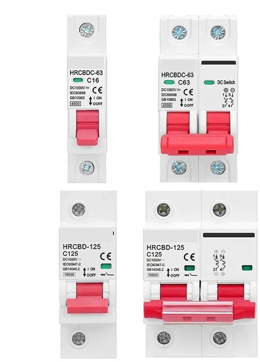 Zonnestroomonderbreker DC - PV MCB - Energie Systeem Beveiliging - Lekkage Bescherming - 63A - Grijs