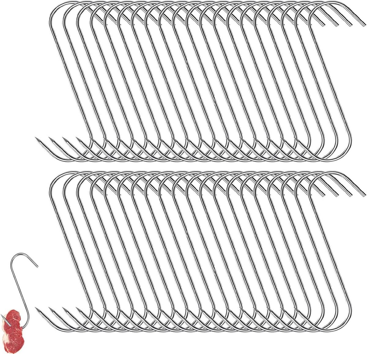 Roestvrijstalen Vleeshaak - Duurzaam en Weerbestendig, 14cm - Perfect voor Barbecue, Roken en Koken, Geschikt voor Slagerijen en Grillfeesten