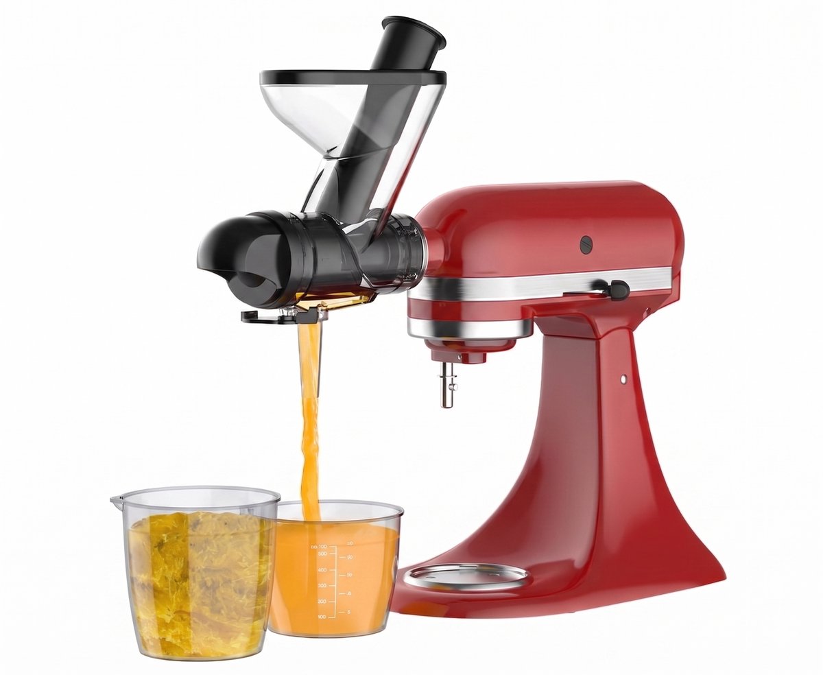 Slow Juicer Accessoire voor KitchenAid – Sapcentrifuge Opzetstuk – Voor Groenten en Fruit – Inclusief Sapbeker en Reinigingsborstel