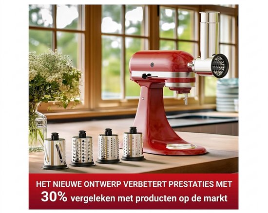Roestvrij Stalen Groentesnijder Accessoire voor KitchenAid - Raspmolen Opzetstuk - Inclusief 3 Snijbladen - Vaatwasserbestendig - RVS Kaasrasp — afbeelding 5