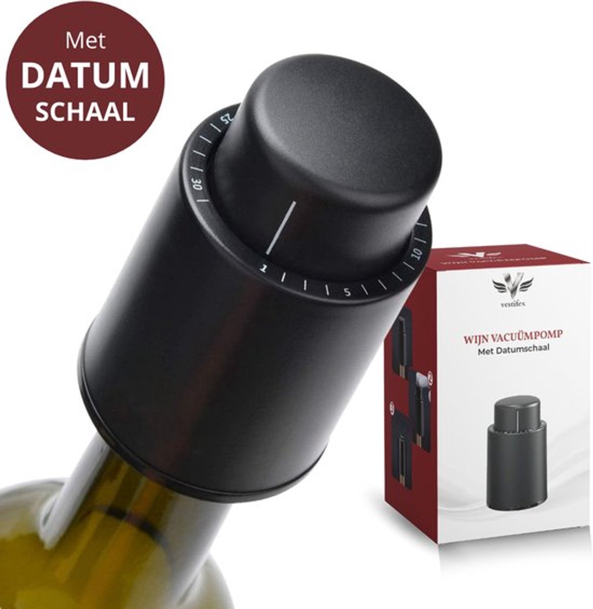 Vestifex® Wijn Vacuumpomp met Datumschaal - Wijnstopper - Wijn Vacuüm pomp - Flessen Stop - Champagne Stopper
