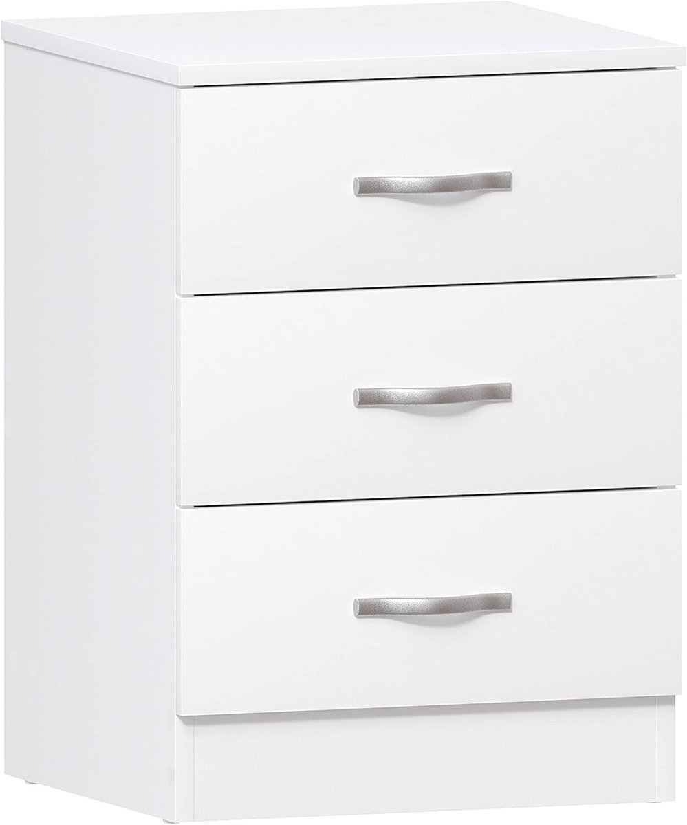 Famanu Nachtkastje met 3 lades, wit, modern design voor slaapkamer, 56 x 40 x 36 cm rood