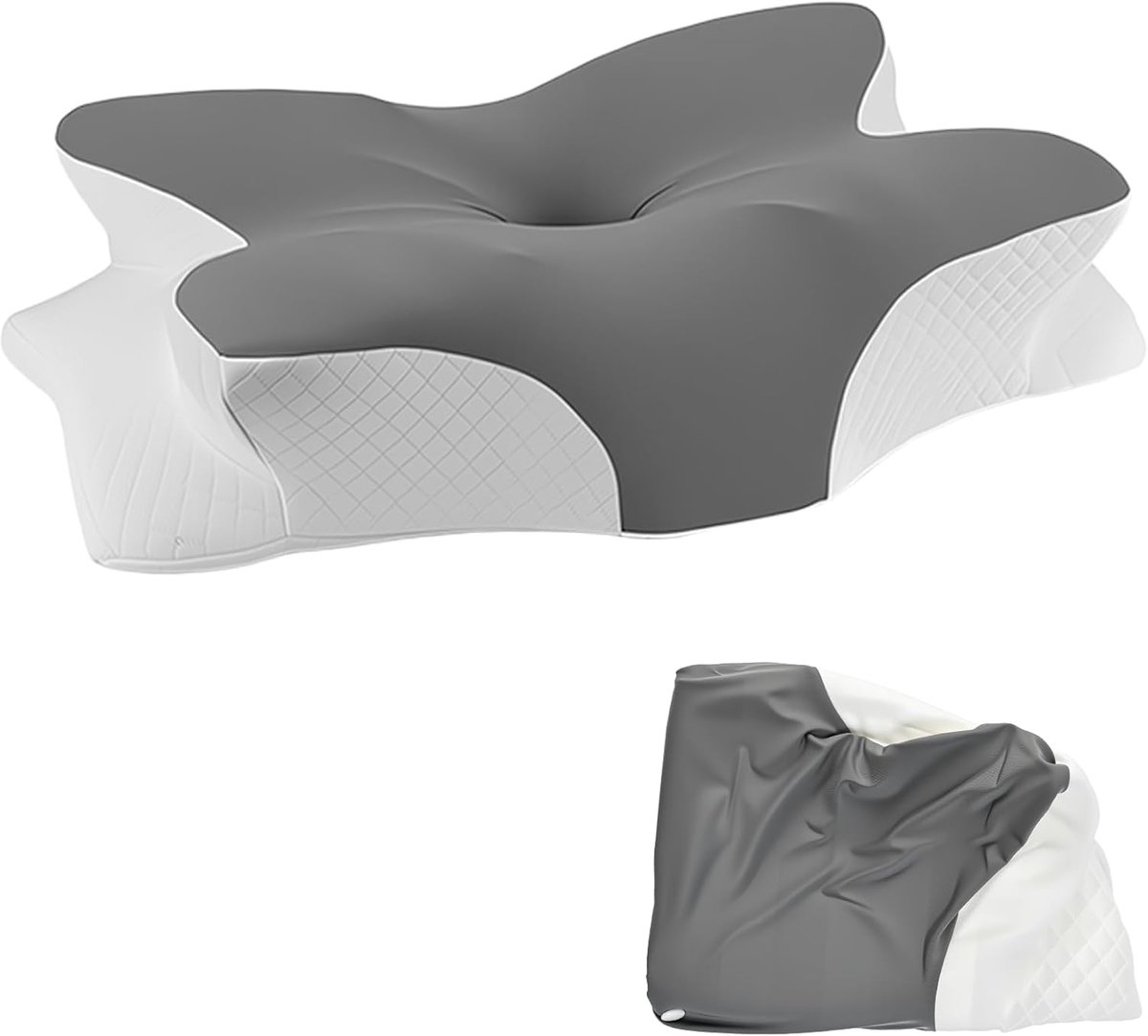 Famanu Satijnen kussensloop voor neksteunkussen, 63 x 38 x 14 cm, grijs-wit neutraal