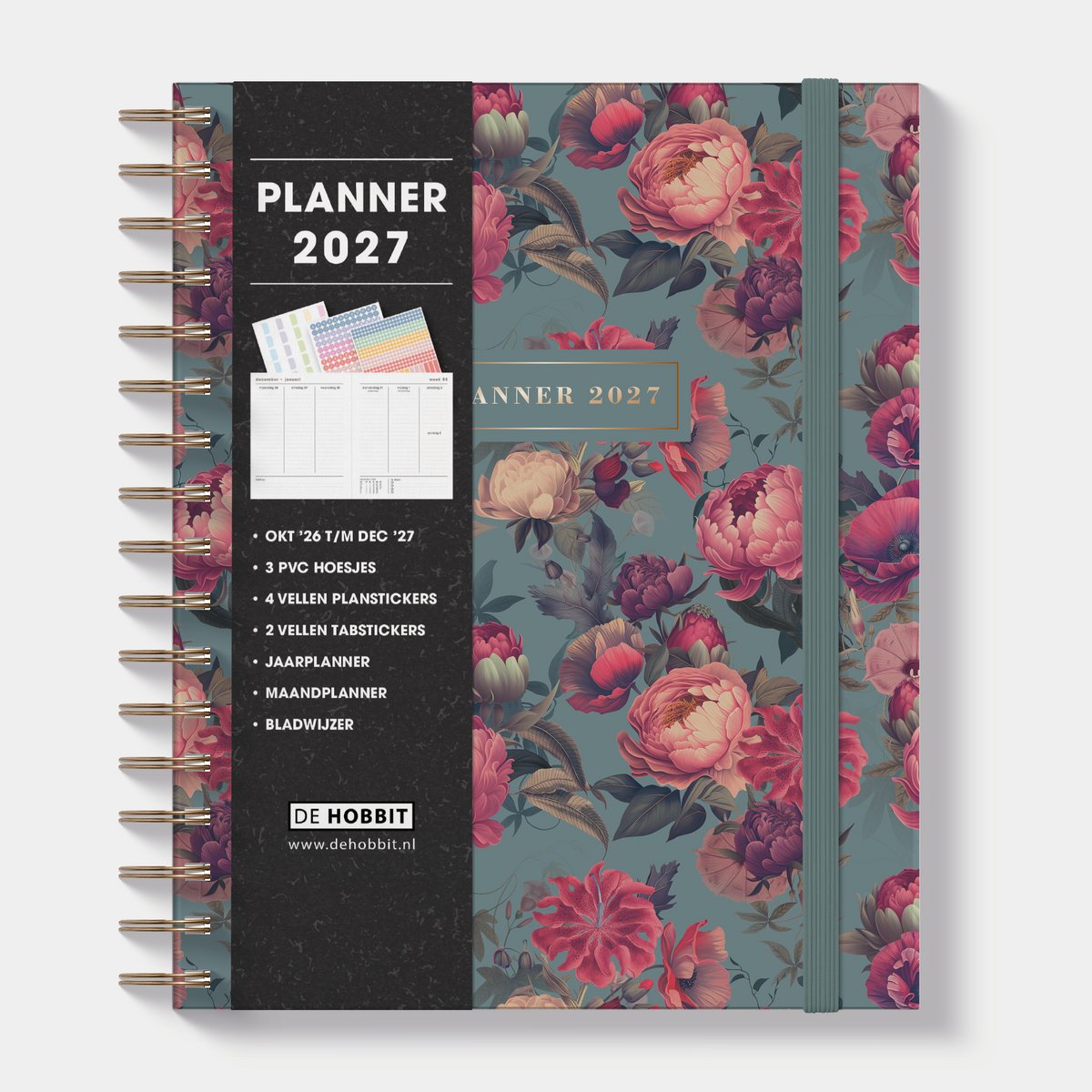 Hobbit - Luxe Weekplanner 2027 - (23 x 18,5 cm) - 1 week op 2 pagina's - Harde Kaft - Klassieke Rozen