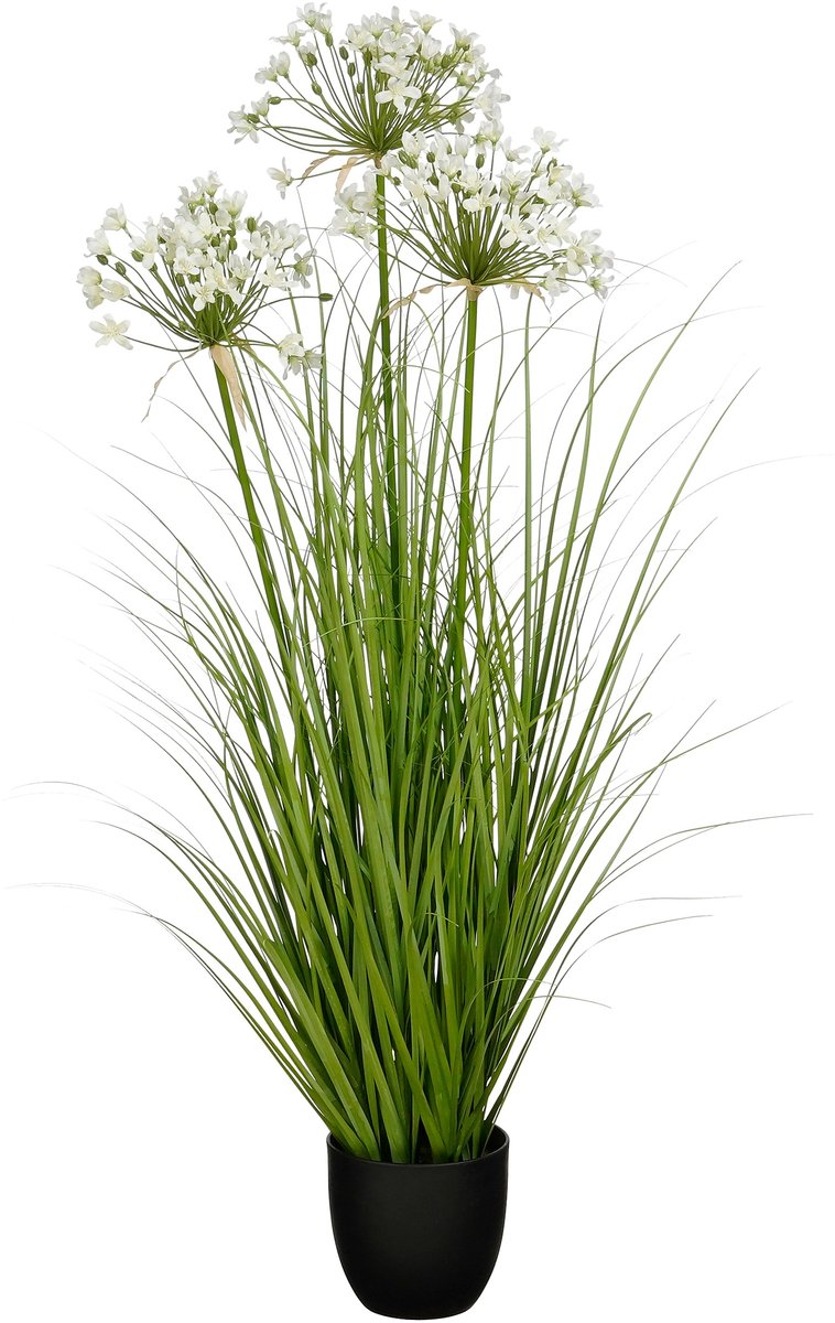 Mica Decorations Allium Ampeloprasum Kunstplant 110 cm - Kunstplant met Witte Bloemen - Decoratie voor Interieur en Tuin - Onderhoudsvriendelijke Plant in Pot - Potdiameter 35 cm