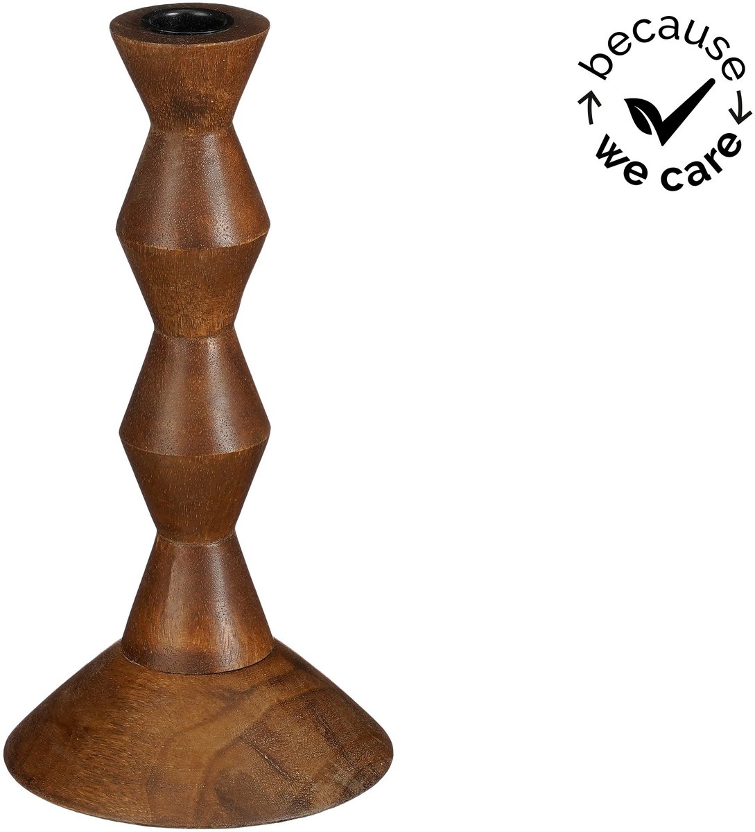 Mica Decorations Plony Kandelaar FSC 100% - Kandelaar van Mangohout en IJzer - Geschikt voor Kaarsen Ø2,2 Cm - Decoratieve Kaarshouder - H24 x D12 cm - Donkerbruin