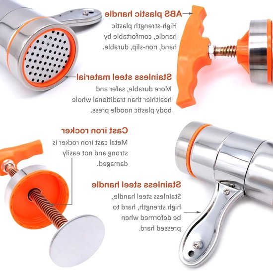 Handmatige Noodle Persmachine voor Thuis of Restaurant met 7 Mallen, RVS Pasta Maker voor Versgemaakte Noedels en Pasta — afbeelding 3