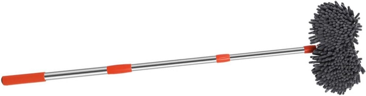 Autowasmop Lange Steel - Voertuigreiniger Borstel - Auto Grondig Wassen - 360 Graden Draaibaar - Uitschuifbaar tot 135cm - Grijs