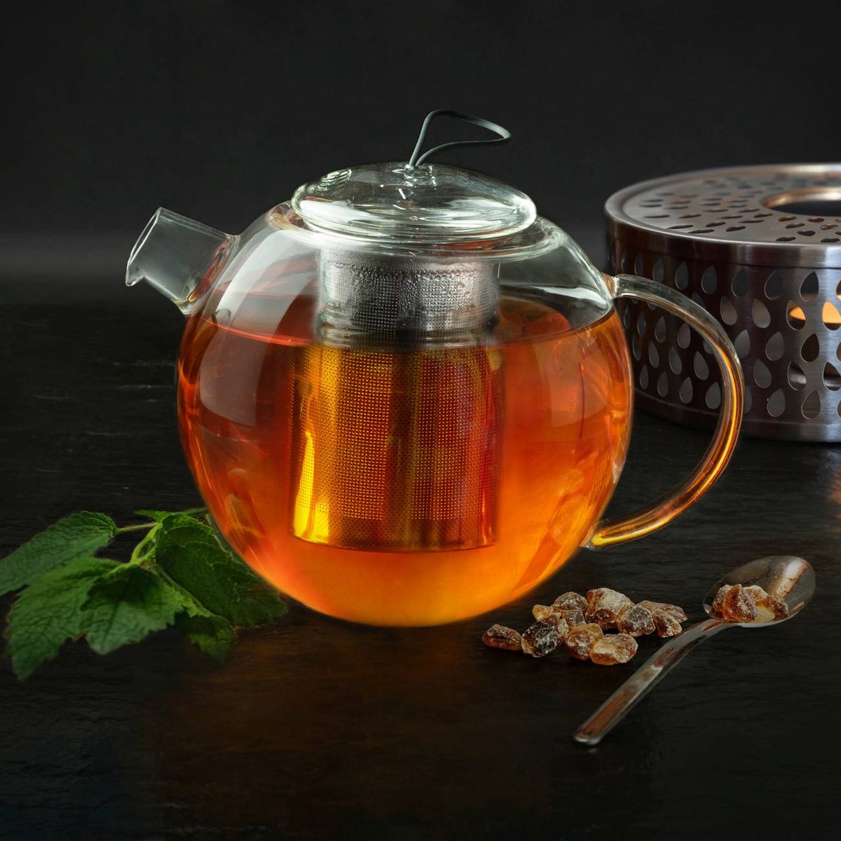 Creano glazen theepot 2,0l Jumbo + een rvs theelicht, 3-delige glazen theepot met geïntegreerd rvs filter en glazen deksel, ideaal voor het zetten van losse thee, druppelvrij — cadeau in Koken & Dineren - foto 3