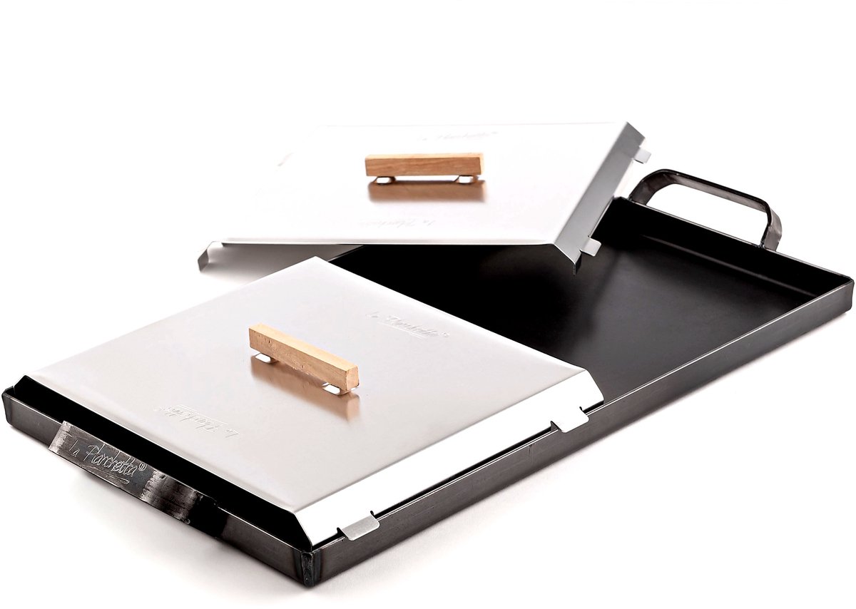 La Planchetta Bakplaat 2 Branders met Deksels – Warmgewalst IJzer 48 cm – PFAS-vrij – Inductie, Gas, Oven & BBQ