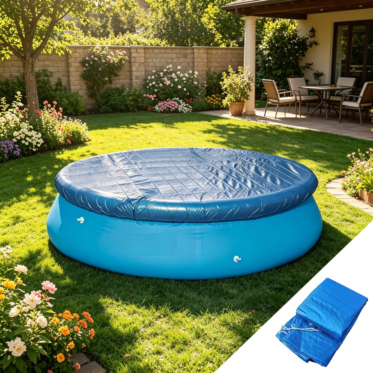 Zwembad hoes - Ronde Zwembadhoes 290 cm - Geschikt voor 244 cm Zwembad (8FT) - PE Solar Pool Cover - Blauw